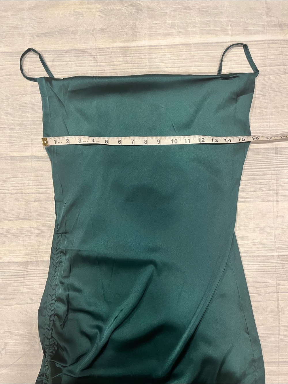 Emerald Satin Slip Dress with Side Ruching Sz M - Picture 6 of 8
